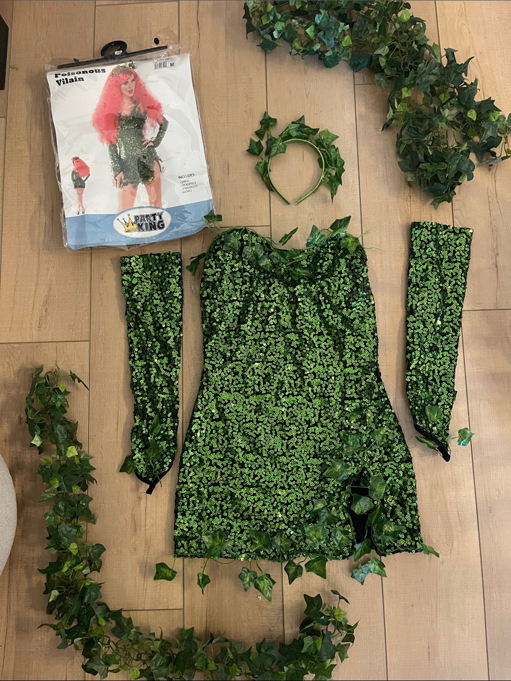 Woman’s Green Poisonous Villain Costume Dress with Headband Size Medium